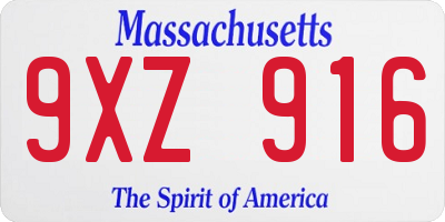 MA license plate 9XZ916