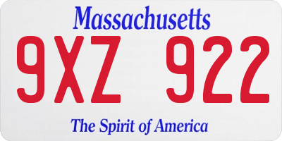 MA license plate 9XZ922