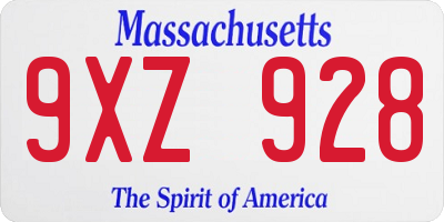MA license plate 9XZ928