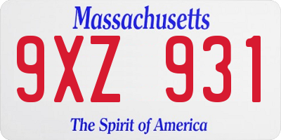 MA license plate 9XZ931