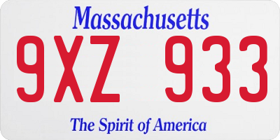 MA license plate 9XZ933