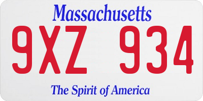 MA license plate 9XZ934