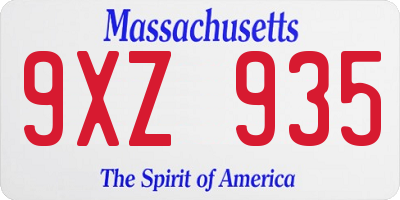 MA license plate 9XZ935