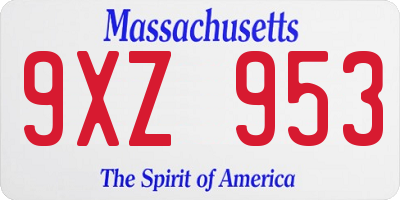 MA license plate 9XZ953