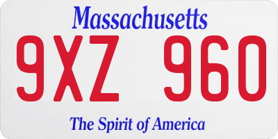 MA license plate 9XZ960