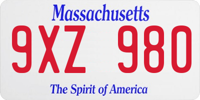 MA license plate 9XZ980