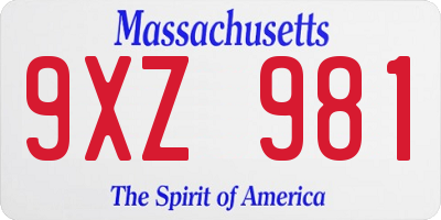 MA license plate 9XZ981