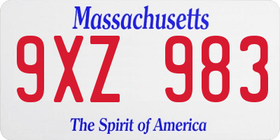 MA license plate 9XZ983