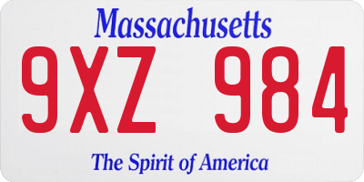 MA license plate 9XZ984