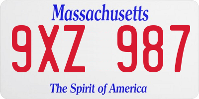 MA license plate 9XZ987