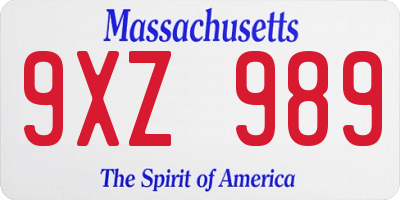 MA license plate 9XZ989
