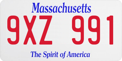 MA license plate 9XZ991