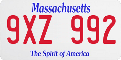 MA license plate 9XZ992