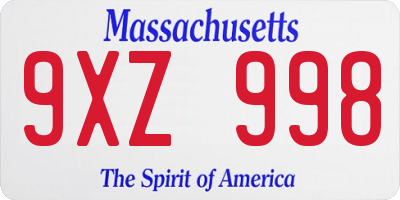 MA license plate 9XZ998