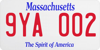 MA license plate 9YA002