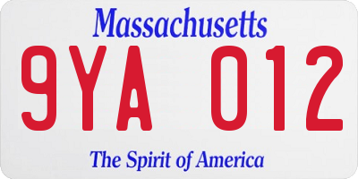 MA license plate 9YA012