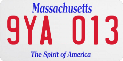 MA license plate 9YA013