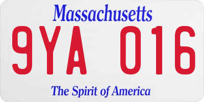 MA license plate 9YA016