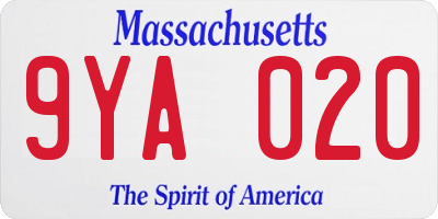 MA license plate 9YA020