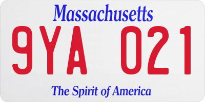 MA license plate 9YA021