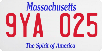 MA license plate 9YA025