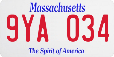 MA license plate 9YA034