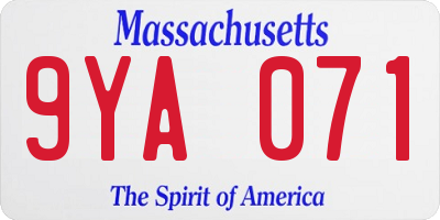 MA license plate 9YA071
