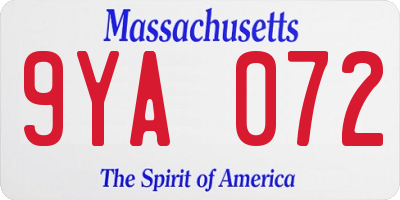 MA license plate 9YA072