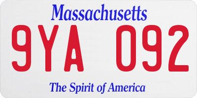 MA license plate 9YA092