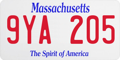 MA license plate 9YA205