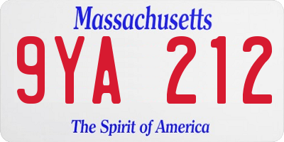 MA license plate 9YA212