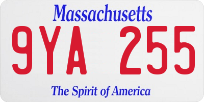 MA license plate 9YA255