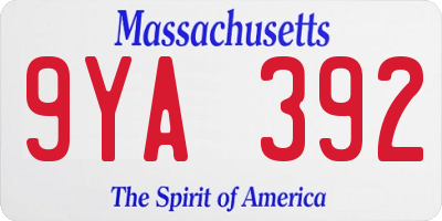 MA license plate 9YA392