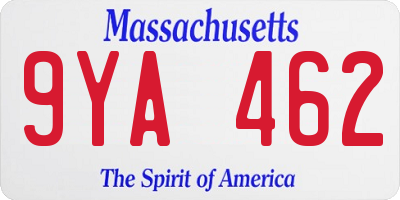 MA license plate 9YA462
