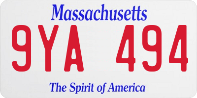 MA license plate 9YA494