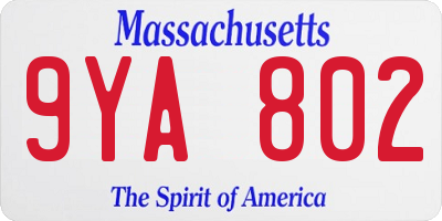 MA license plate 9YA802