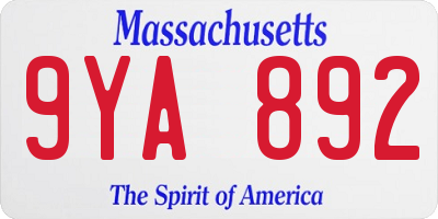 MA license plate 9YA892