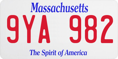 MA license plate 9YA982