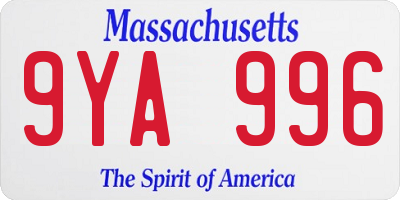 MA license plate 9YA996