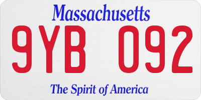 MA license plate 9YB092