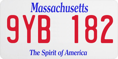 MA license plate 9YB182