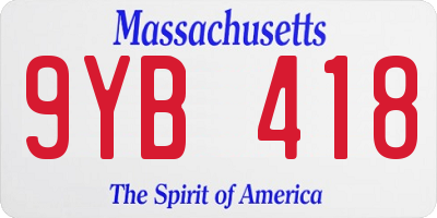 MA license plate 9YB418