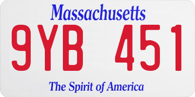 MA license plate 9YB451