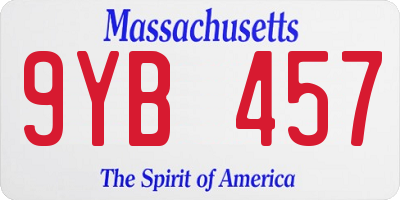 MA license plate 9YB457