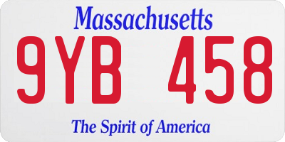 MA license plate 9YB458