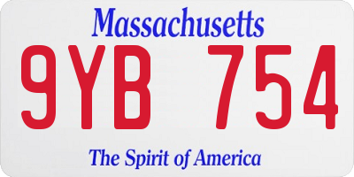 MA license plate 9YB754