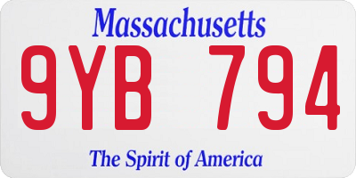 MA license plate 9YB794
