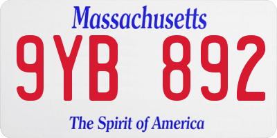 MA license plate 9YB892