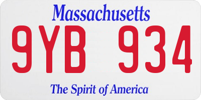 MA license plate 9YB934