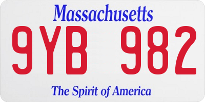 MA license plate 9YB982